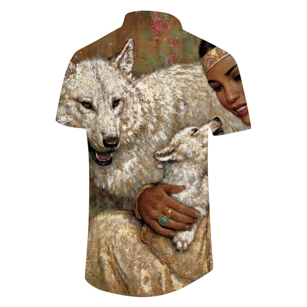 
Desert SunsetMoon Wolf Men's Button Shirt Short Sleeve Lapel Shirt Summer Loose Sports Top
                