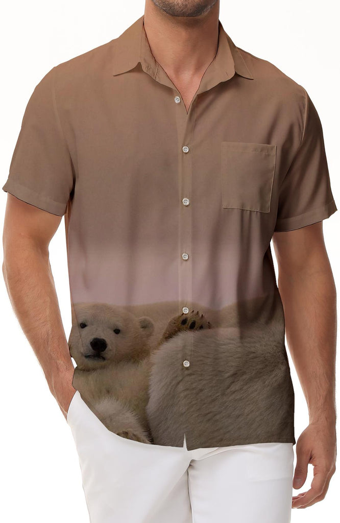 Bear and Mama Hawaiian Shirt Bear Lovers Mens Hawaiian Button Short Sleeve Style