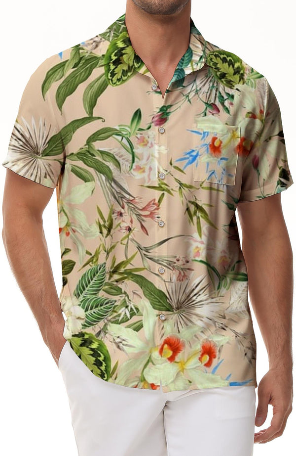 Floral Vintage Mens Hawaiian Beach Shirt Summer Vacation Short Sleeve Loose Button Shirt Short Sleeve