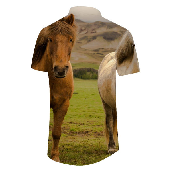 
Plateau prairie horse Hawaiian shirt men's beach running wild horse fashionable short-sleeved summer casual clothing
                