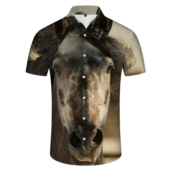 
Abstract button-down shirt horse long mane running galloping snow men's Hawaiian shirt short sleeve beach vacation travel
                