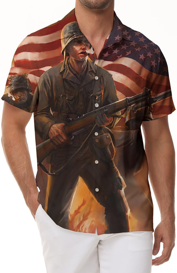 War World War II American anime version 3D printing pattern men's casual short-sleeved shirt Hawaiian four seasons short-sleeved shirt tropical