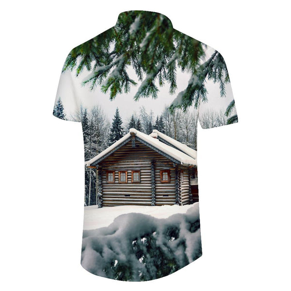 
Winter warm little house 3d digital printing pattern men's casual loose vacation short-sleeved men's seaside beach party tops
                
