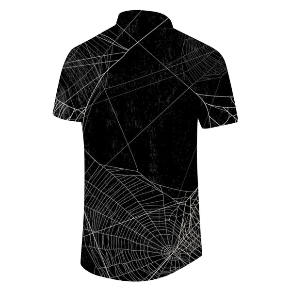 
Spider Web Print Halloween Men's Casual Hawaiian Button Holiday Beach Short Sleeve Black
                