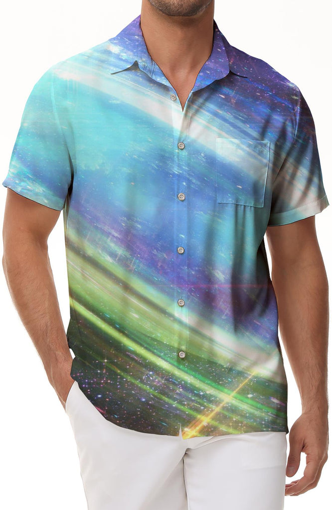 Fantasy color silver overseas space science fiction men's loose casual Hawaiian button lapel interstellar short-sleeved shirt unique