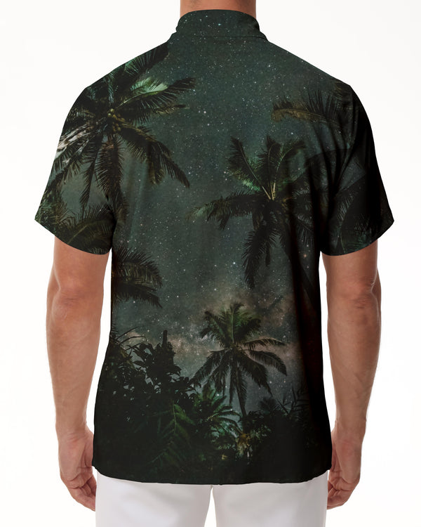
Starry sky coconut tree print landscape pattern men's shirt short sleeve casual Hawaiian tropical button lapel men's short sleeve shirt holiday beach shirt
                
