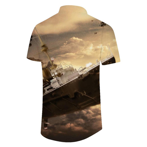 
Dream sky floating cruise ship men's loose casual short-sleeved shirt summer beach button casual top
                