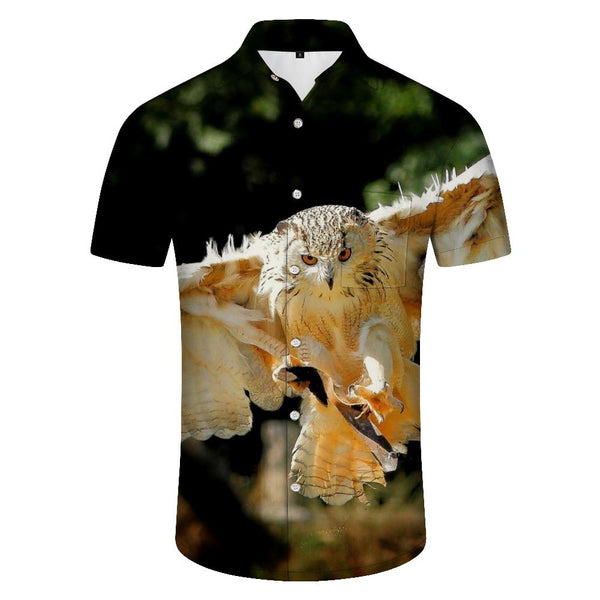 
Snow Owl Eye Men's Casual Button Short Sleeve Shirt Cuban Print Shirt Summer Fashion
                