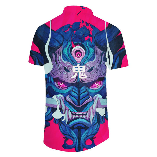 
Samurai streetwear men's casual printed shirt short sleeve round neck personality trend summer fashion
                