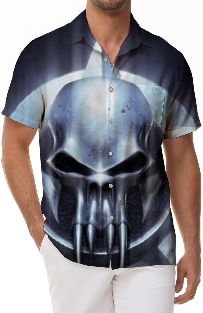 Horror silver devil skull short sleeve shirt skull 3d print pattern Hawaiian beach clothes