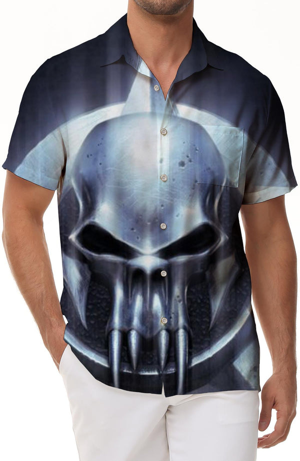 Horror silver devil skull short sleeve shirt skull 3d print pattern Hawaiian beach clothes