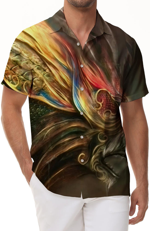 Chinese Dragon Summer Short Sleeve Print Men's Fashion Retro Shirt Hawaii Beach Vacation