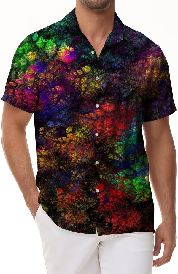 Colorful Art Personalized Painting Men's Short Sleeve Shirt Lapel Button Fashion Breathable Top Hawaiian Short Sleeve