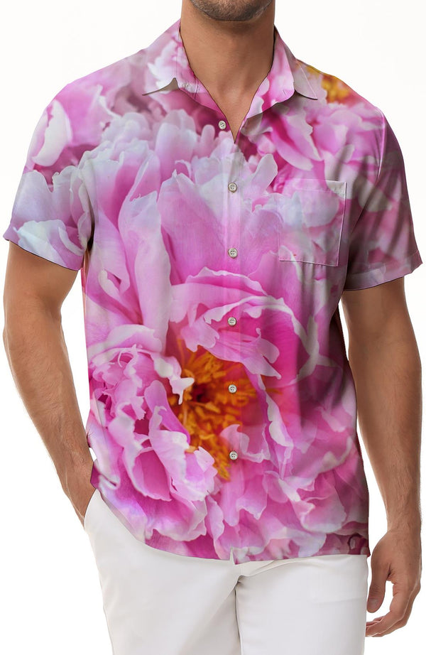 Men's Hawaiian Rainforest Floral Print Shirt Short Sleeve Casual Beach Vacation Shirt Fashion Street Pink Tops