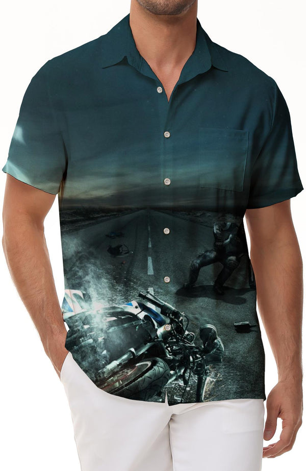 Retro Motorcycle Print Men's Short Sleeve Shirt Mechanic Short Sleeve Cyberpunk 3d Sports Leisure Outdoor Tops
