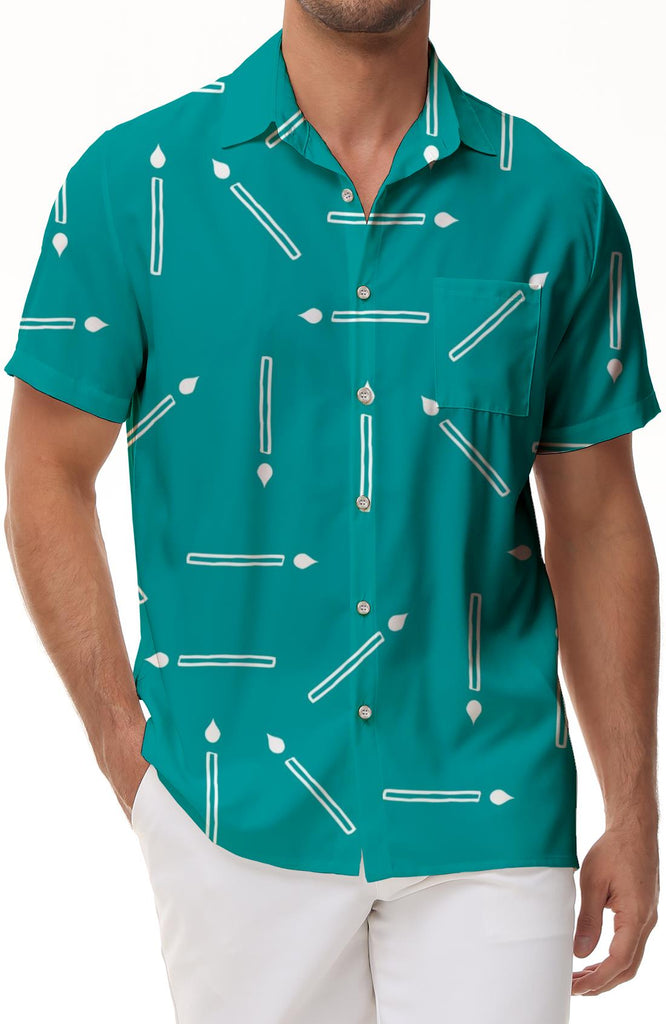 Blue candle graphic print summer outdoor short sleeve shirt men's casual loose shirt casual button polyester beach hawaiian candle shirt