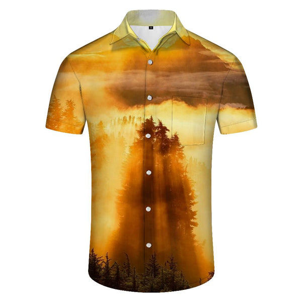 
Sunshine Gold Nature Men's Casual Button Shirt Short Sleeve Vintage Top Print Summer Shirt
                
