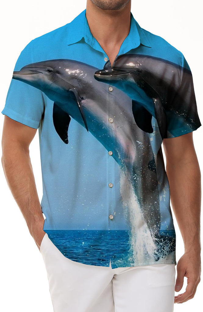 Men's 3D Dolphin Print Hawaiian Shirt Harajuku Style Button Short Sleeve Shirt Fashion Streetwear