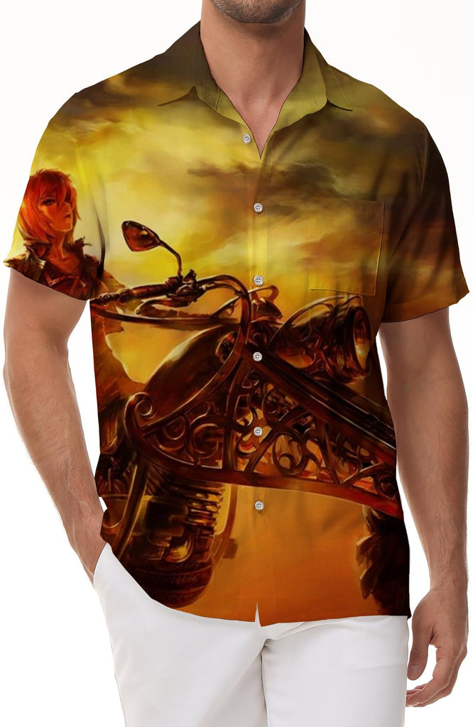 New Men's Motocross 3D Printed Short Sleeve Shirt Summer Casual Printed Short Sleeve Shirt Cool Motorcycle Print Pattern Yellow