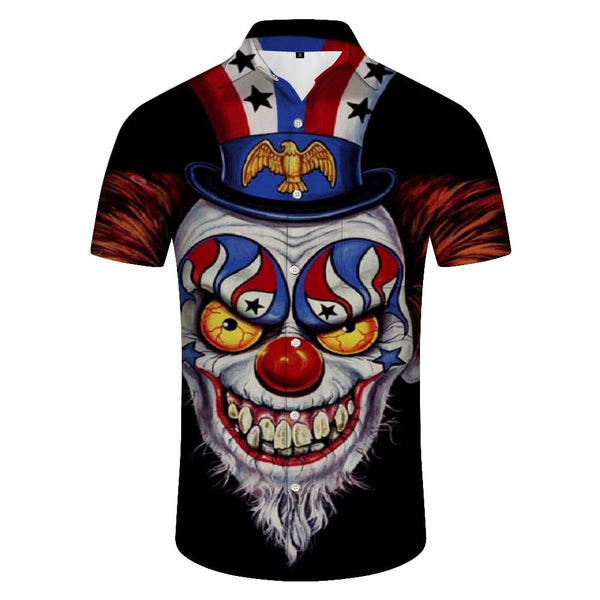 
Funny digital print circus juggler clown Hawaiian button men's rap daily walking travel short sleeve shirt island music festival
                