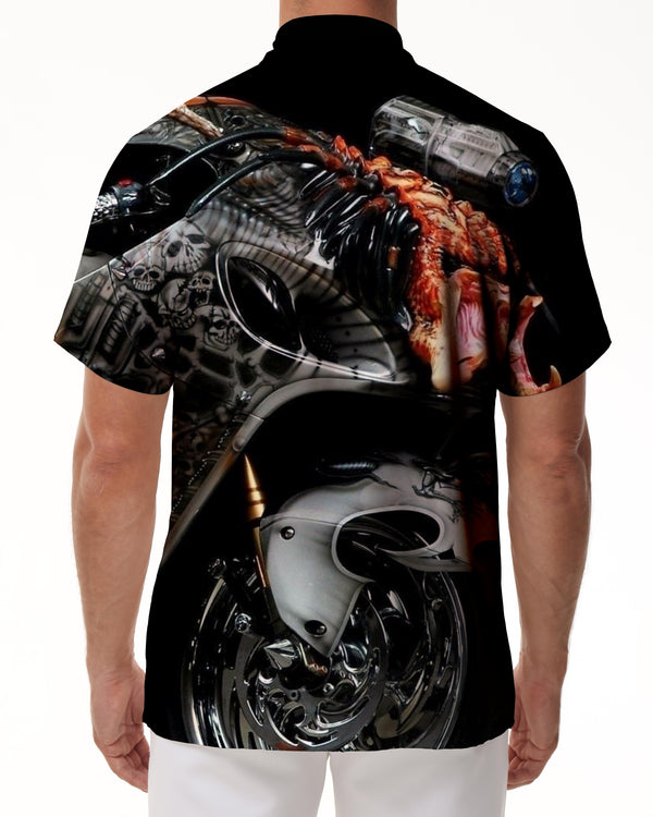 
Horror Undead Motorcycle Skull Men's 3D Printed Pattern Short Sleeve Street Hip Hop Lapel Casual Top Regular Style
                