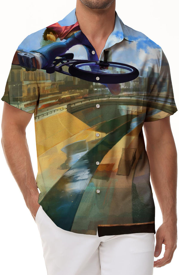 Cycling Mens Hawaiian Shirt Summer Beach Tropical Short Sleeve Button Shirt Short Sleeve