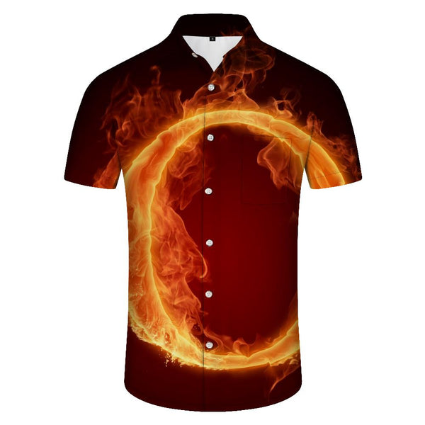
English letter o hot flame hip-hop style men's short-sleeved shirt casual button-down shirt beach
                