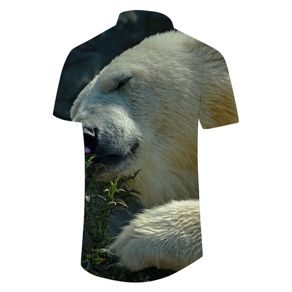 
Summer street print pattern bear animal bear white 3D print pattern men's shirt casual fashion short sleeve
                