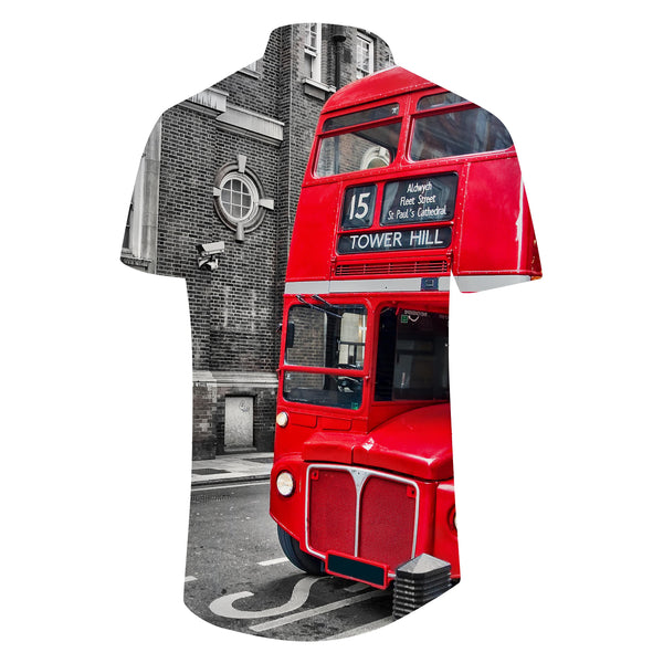 
London Street Bus Red Men's Casual Short Sleeve Shirt Hawaiian Button Comfortable Lightweight Breathable Clothing
                