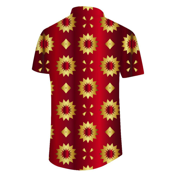 
Summer Men's Yellow Sun Pattern Short Sleeve Shirt
                