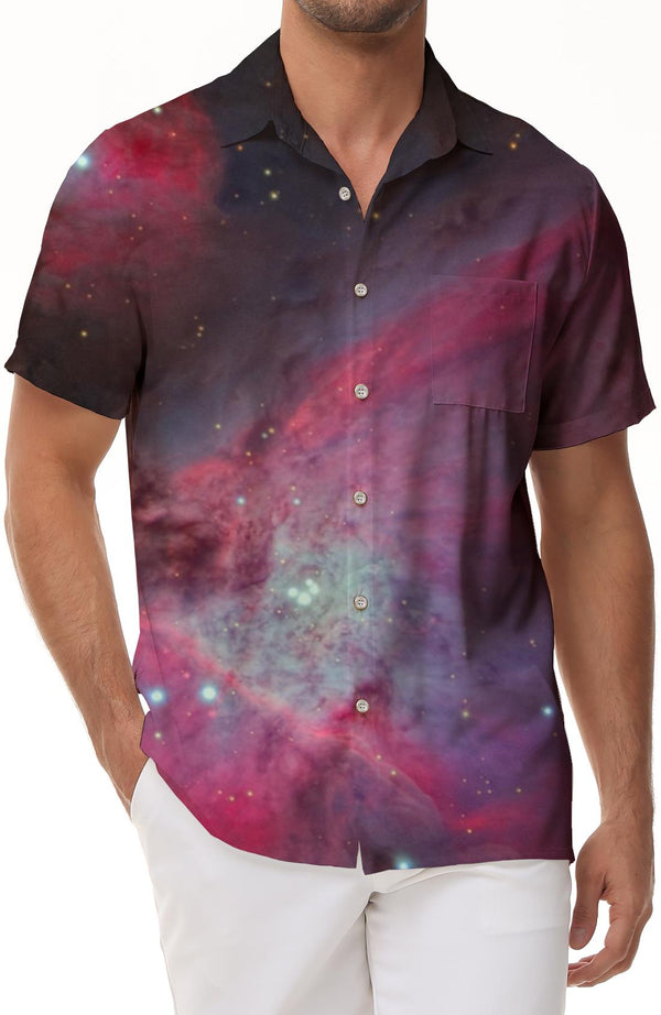 Colorful Hawaiian button down short sleeve shirt with lapel pockets Galaxy Silver Sea Men's regular casual short sleeve shirt seaside