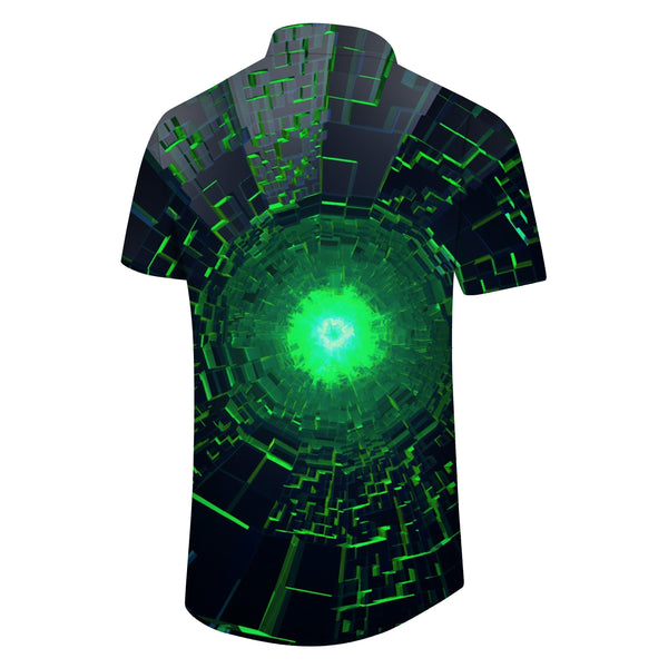 
Green Space-Time Transfer Pattern Loose Men's Casual Print Abstract Geometric Shirt Short Sleeve Beachwear Hawaiian Button Men's Shirt
                