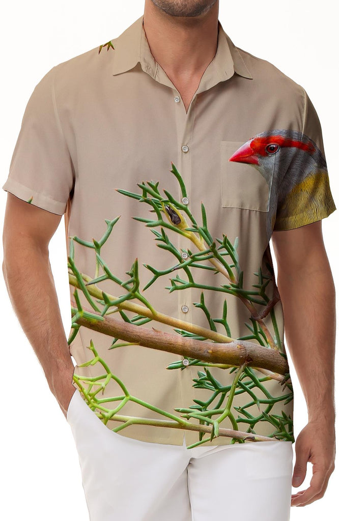 Colorful birds on brown trees tropical rainforest animal pink 3D men's casual shirt summer beach print pattern Hawaiian seaside vacation tops