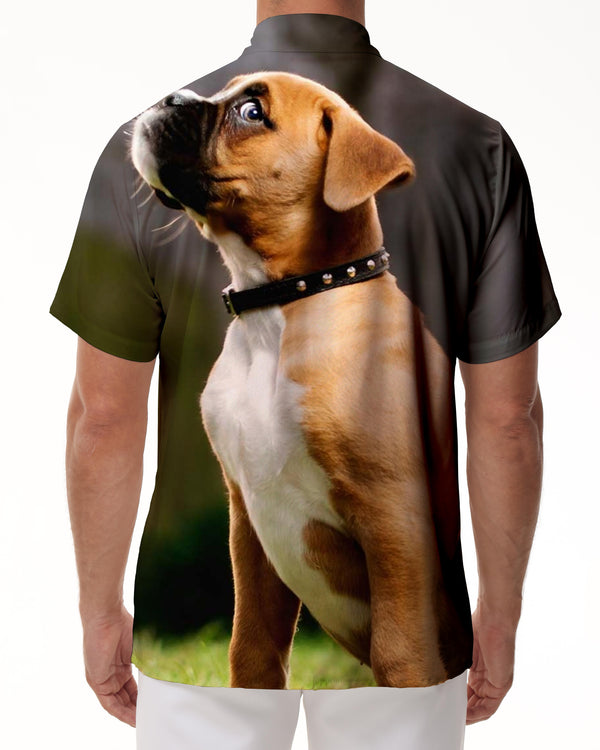 
New Summer Fashion Cute Pet Dog Men's Printed Casual Short Sleeve Street Animal Lapel Button-Down Top
                