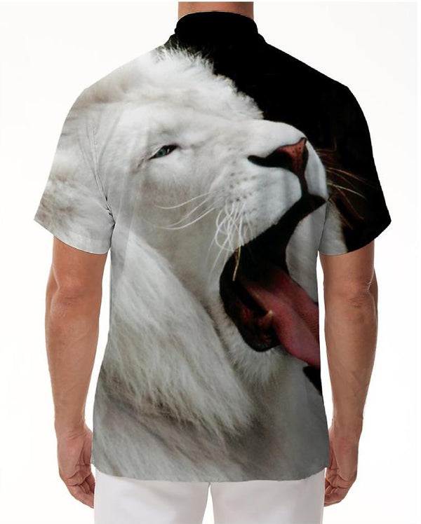
Liberty White Elegant Lion Shirt New Men's 3D Printed Animal Pattern Short Sleeve Button Hawaiian Party Top
                