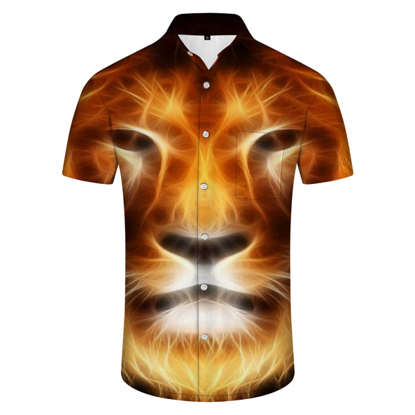 
Hawaiian Button Abstract Short Sleeve Jungle King Lion Men Shirt Lapel Fun Beach Shirt
                