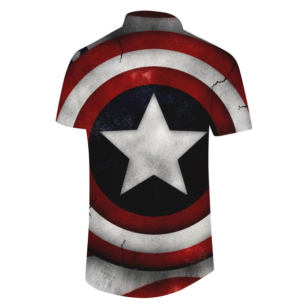 
Spring and summer Independence Day celebration men's casual retro Hawaiian button pockets with American shield print pattern
                