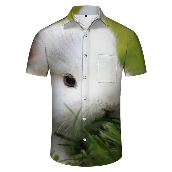 
Snow White Rabbit Short Sleeve Shirt Fashion Casual 3D Digital Printing Short Sleeve Men's Plaid Shirt Short Sleeve Button
                