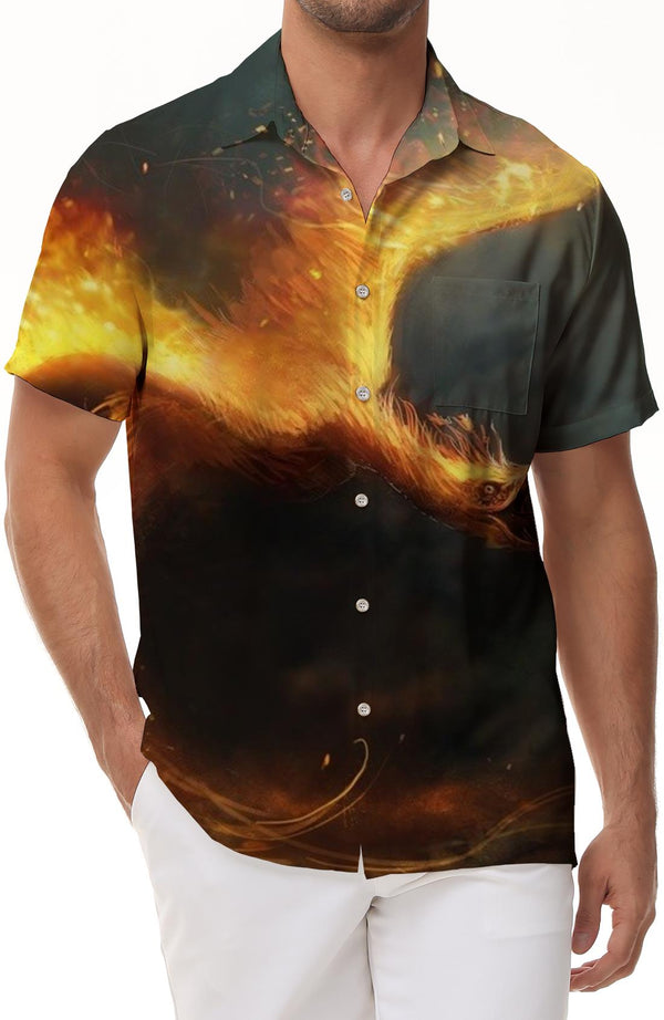 Phoenix Animal Hawaiian Lapel Button Pocket Tropical Short Sleeve Button Beach Shirt Hawaiian Men