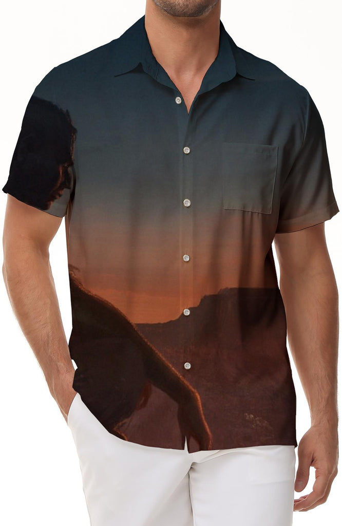 Desert Sunset Mens Street Regular Fit Short Sleeve Casual Tropical Hawaiian Business Button