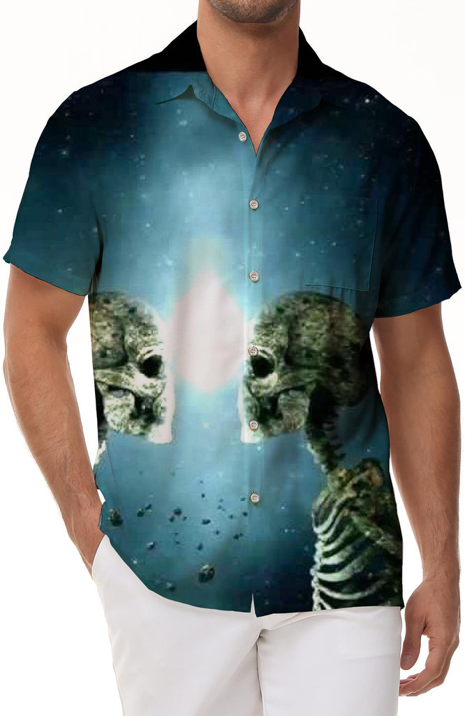 Fun Party Fashion Men's Casual Skull Frame Hawaiian Shirt Short Sleeve Button Hawaiian Shirt Tops