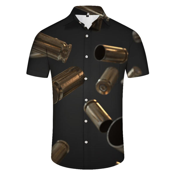 
Men's casual everyday simple versatile digital print bullet pattern print tropical Hawaiian button down lapel shirt short sleeves with pockets
                