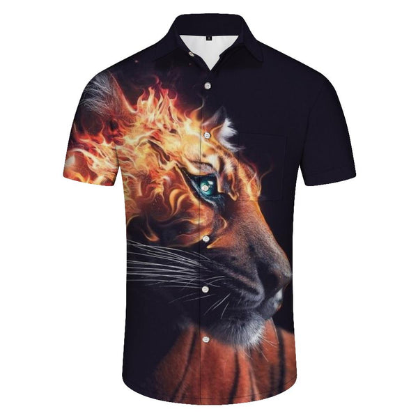 
Fierce Tiger Men's Tropical Hawaiian Shirt Short Sleeve Shirt Lapel Tropical Summer Button Shirt with Pockets
                