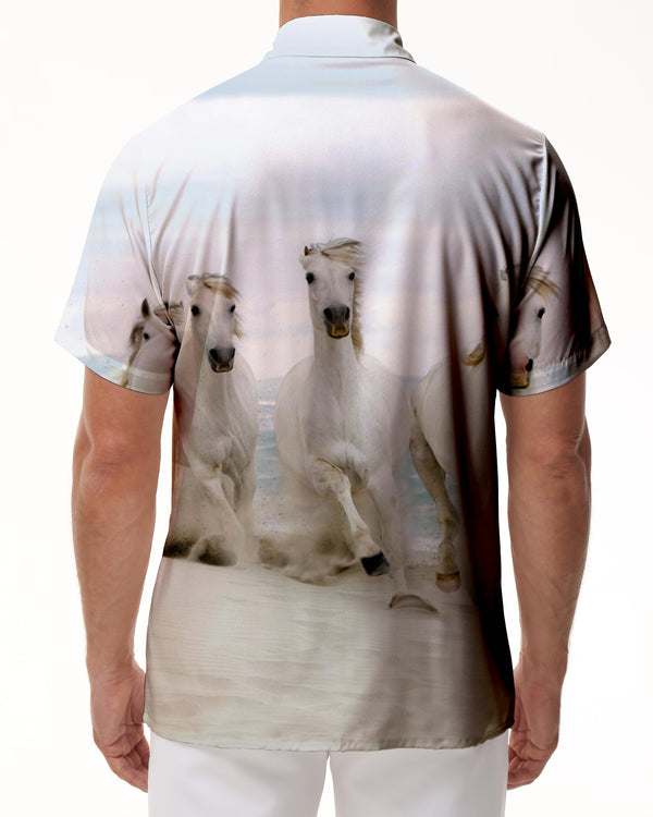 
Horses in a Desert Sandstorm Summer Loose Fit Sports Top Men's Button-Down Shirt Short Sleeve Lapel Shirt
                