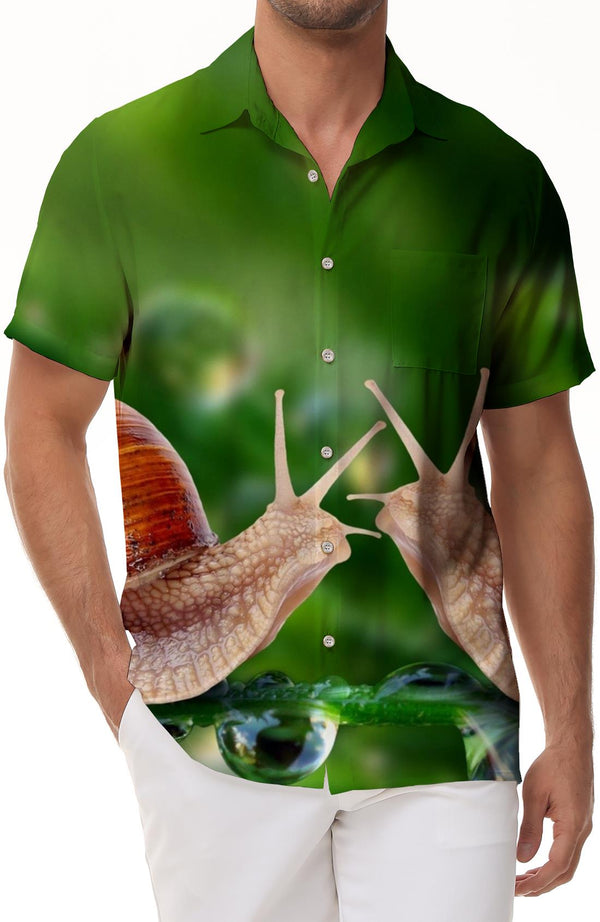 Snail Men's Short Sleeve Shirt Casual Button Summer Beach Shirt Classic Fit Top