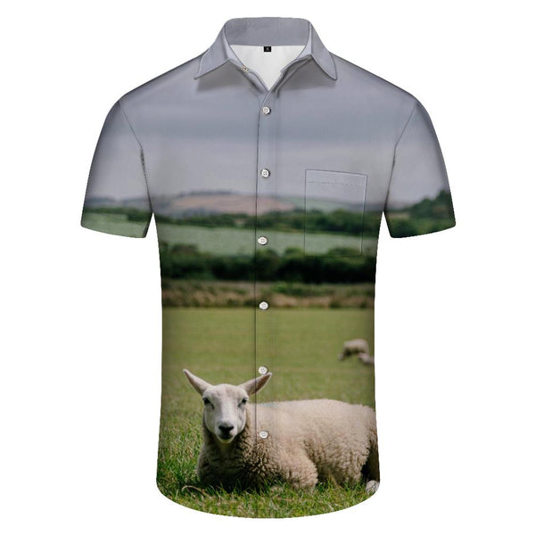 
Lamb and Sheep Print Men's Dress Shirt Casual Button Short Sleeve Summer Beach Shirt Vacation Shirt
                