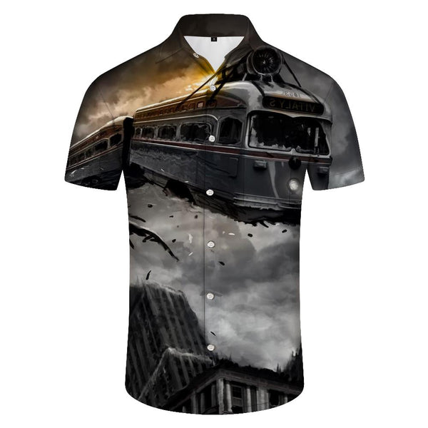 
Men's 3D Geometric Print Shirt Fashion Button Lapel Short Sleeve Hawaiian Train Summer Shirt
                