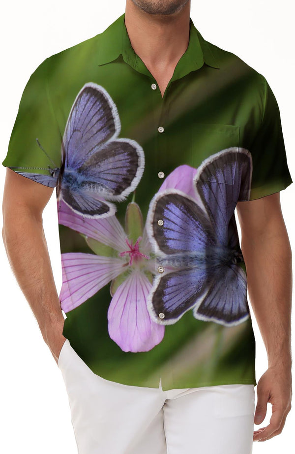 Butterfly flower summer tropical flowers casual daily men's rap novelty Hawaiian button short sleeve lapel shirt tops