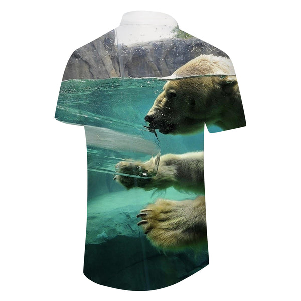 
Water Polar Bear Men's Casual Button Short Sleeve Shirt Pocket Lapel Tops Suitable for Breathable
                