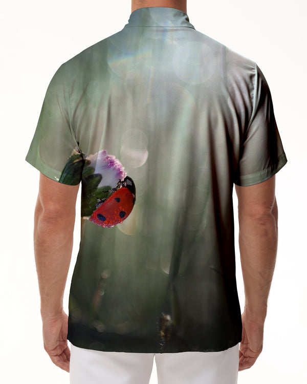 
Red ladybug and stamen tropical Hawaiian shirt holiday beach seaside shirt men's short sleeve
                